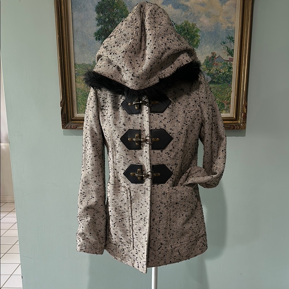 Anthropologie Cream Utility Jacket with Black Details